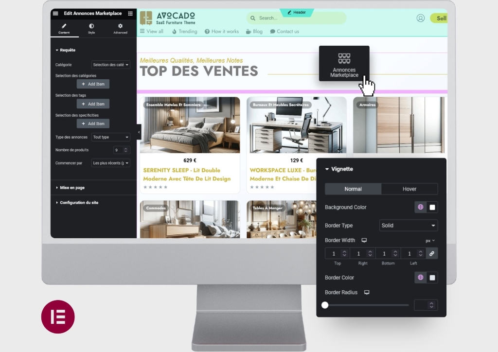WordPress showcase site connected to the marketplace through the Listings widget — Medialem solution