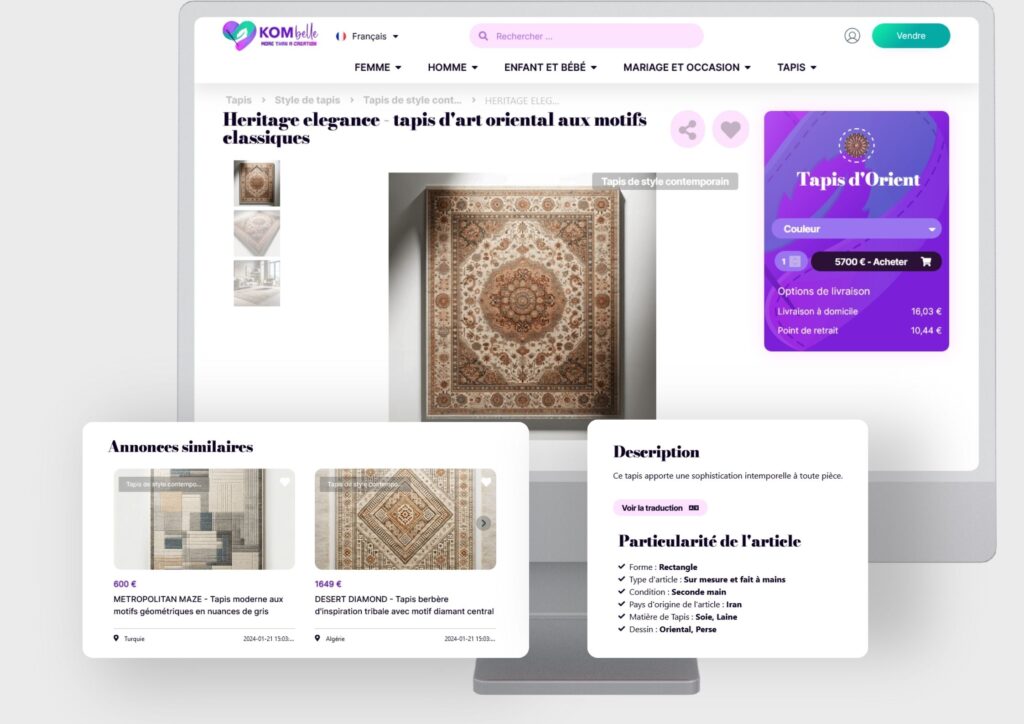 Product detail page with variants and delivery options — Medialem marketplace solution