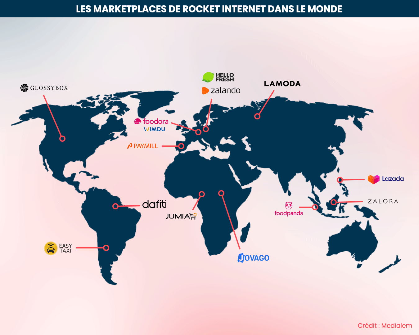Carte des marketplaces de rocket internet dans le monde